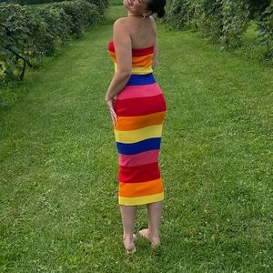 AKIRA RAINBOW STRIPED RIBBED TUBE DRESS SIZE SMALL